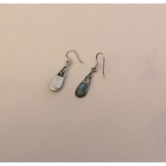 New~Lovely Iridescent Genuine Abalone Shell Dangle Earrings~925 Sterling Silver - Picture 2 of 3